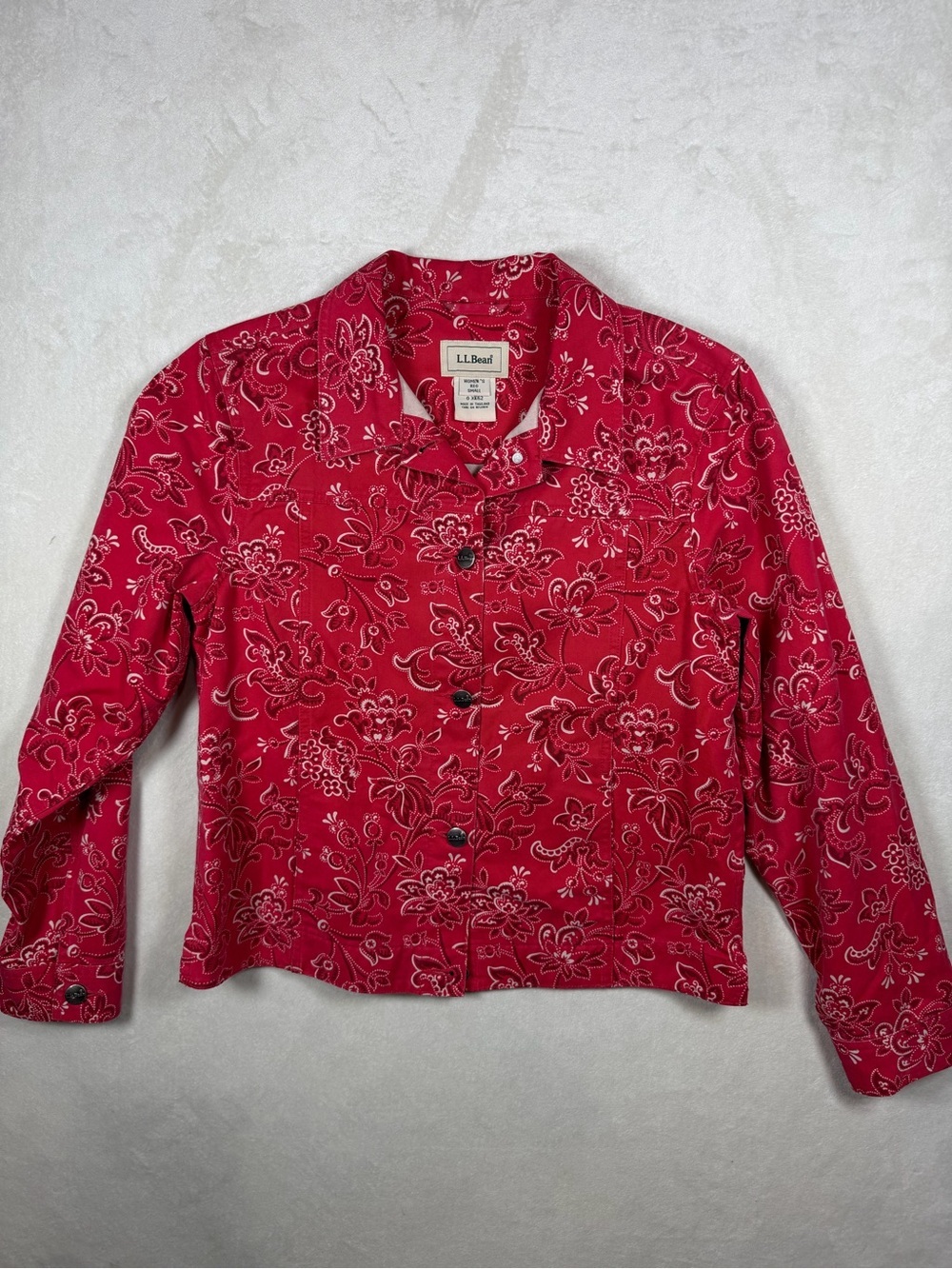 L.L. Bean Size Small Red Floral Paisley Canvas Button-Up Chore Jacket